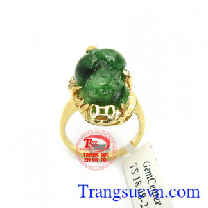 Nhẫn Tỳ Hưu Phỉ Thúy May Mắn vàng 14k bền đẹp, chất lượng