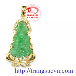Mặt phật ngọc gắn vàng tây 14k