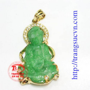 Mặt phật ngọc cẩm thạch thiên nhiên bọc vàng 14k
