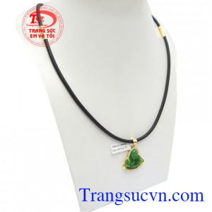 Bộ Dây Nam Di Lặc Hạnh Phúc kết hợp giữa dây da bọc vàng và mặt dây Phỉ thúy phật Di lặc phong thủy