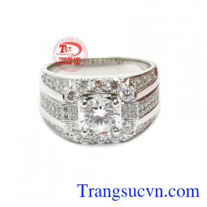 Nhẫn nam lịch lãm vàng trắng 14k là sự kết hợp hoàn hảo giữa đá Cz và vàng trắng. 