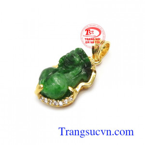 Mặt dây Tỳ hưu cẩm thạch bọc vàng 14k