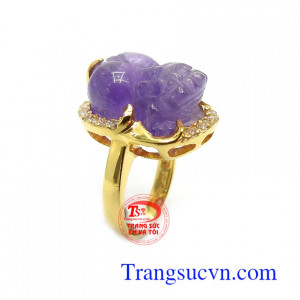 Nhẫn Tỳ Hưu Thạch Anh May Mắn vàng 14k bền đẹp, sang trọng, mang lại sự dịu dàng, cá tính và phong cách