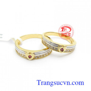 Nhẫn Cưới Ruby Uyên Ương Hạnh Phúc chế tác bằng vàng 14k gắn đá Ruby thiên nhiên bền đẹp, chất lượng