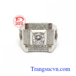 Nhẫn nam vàng trắng mạnh mẽ phong cách
