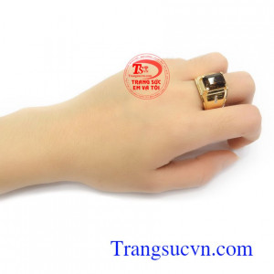 Nhẫn nam vàng 14k gắn thạch anh thiên nhiên cao cấp