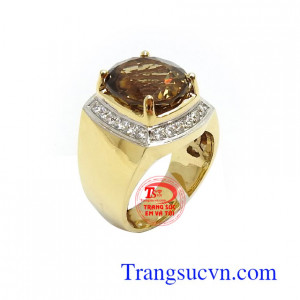 Nhẫn nam thạch anh đẳng cấp vàng 14k bền đẹp, chất lượng, kiểu dáng tinh tế, thời trang