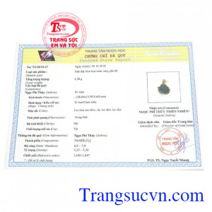 Giấy kiểm định từ trung tâm ngọc học. Mặt dây hồ ly vàng kiêu sa
