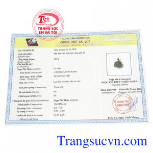 Giấy kiểm định từ trung tâm ngọc học. Mặt ngọc hồ ly khôn khéo
