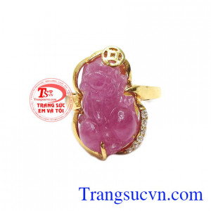 Nhẫn tỳ hưu ruby thành công được bọc vàng 14k