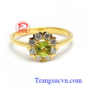 Nhẫn nữ vàng Peridot an nhiên vàng 14k chế tác đẹp, chất lượng cao