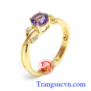 Nhẫn nữ thạch anh tím hạnh phúc vàng 14k bền đẹp, chất lượng, nhẫn nữ đá quý