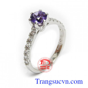 Nhẫn nữ Thạch anh tím thủy chung vàng trắng 14k bền đẹp, chất lượng, kiểu dáng thời trang