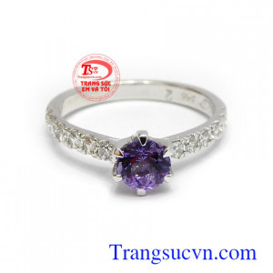 Nhẫn nữ Thạch anh tím thủy chung vàng 14k