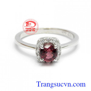 Nhẫn vàng trắng Granet Quyền Lực vàng 14k