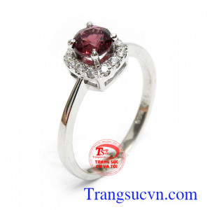 Nhẫn vàng trắng Granet Quyền Lực vàng 14k bền đẹp, sang trọng