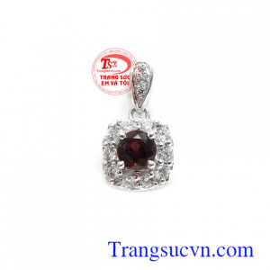 Mặt dây Granat an nhiên vàng trắng 14k, mặt dây Granat bọc vàng tây, mặt dây chuyền nữ đẹp