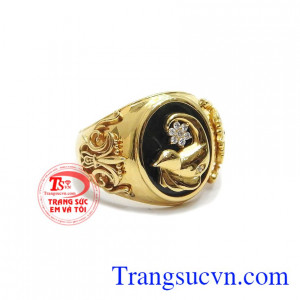 Sản phẩm nhẫn nam vàng tây có gắn ngọc cẩm thạch thiên nhiên
