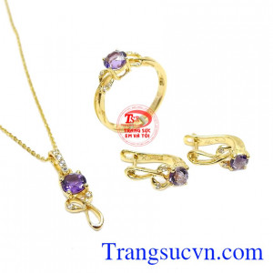 Bộ trang sức thạch anh tím hạnh phúc