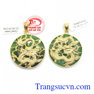 Mặt Jadeite Đồng xu Rồng Vàng 14k sáng bóng