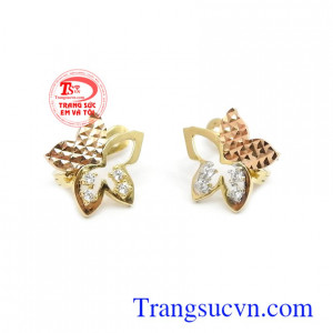Hoa tai vàng tây 18k dịu dàng, hoa tai vàng tây, hoa tai vàng 18k