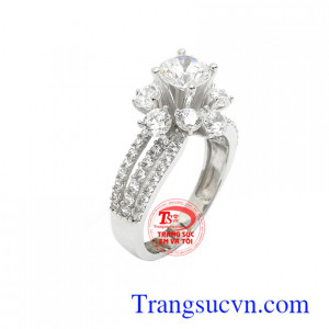 Nhẫn nữ vàng trắng 18k đính đá thời trang phong cách và tinh tế