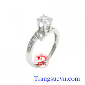 Nhẫn vàng trắng đính đá quyến rũ vàng 18k bền đẹp, sang trọng, quý phái và đẳng cấp