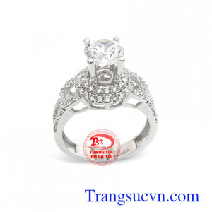 Nhẫn nữ vàng trắng đáng yêu vàng 18k bền đẹp, chất lượng, nhẫn vàng trắng đính đá
