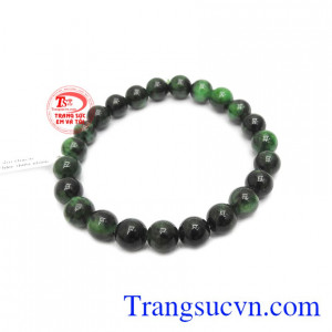 Chuỗi tay cẩm thạch 7 ly đẹp được kết hợp từ các hạt tròn màu lục đậm, lục nhạt, đen.