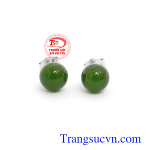 Hoa tai bạc đính Nephrite xinh xắn bền đẹp, chất lượng, chế tác tinh xảo độc đáo