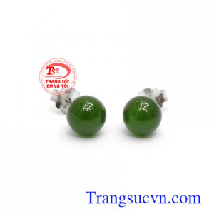 Hoa tai bạc đính Nephrite xinh xắn
