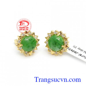 Đôi hoa tai Jadeite bình an 18k