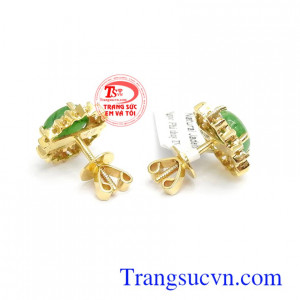 Hoa tai vàng 18k đính ngọc cẩm thạch