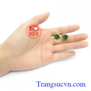 Hoa tai vàng 18k đính ngọc cẩm thạch thiên nhiên sang trọng