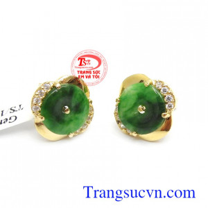 Hoa tai cẩm thạch may mắn 18k thời trang cá tính