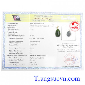 Giấy kiểm định. Mặt dây Nephrite giọt nước xinh xắn