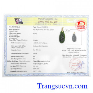 Giấy kiểm định. Mặt dây Nephrite tài lộc