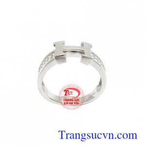 Nhẫn nữ Korea chữ H thời trang nhập khẩu nguyên chiếc, nhẫn nữ vàng trắng 10k