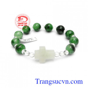 Chuỗi mân côi công giáo phỉ thúy bền đẹp, chất lượng, màu sắc ngọc tươi sáng, chuỗi mân côi đá thiên nhiên