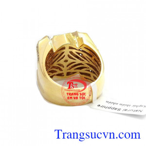 Nhẫn vàng gắn đá chủ Sapphire thiên nhiên, Nhẫn nam vàng đảm bảo chất lượng Uy tín, Đeo hợp phong thủy