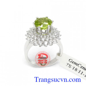 Nhẫn nữ vàng trắng Peridot hi vọng vàng 14k bền đẹp, chất lượng, bảo hành 12 tháng