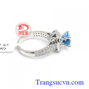 Nhẫn nữ vàng trắng Topaz thủy chung vàng 14k