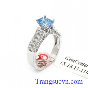 Nhẫn nữ vàng trắng Topaz tài lộc vàng 14k, nhẫn nữ vàng trắng đá quý thiên nhiên chế tác tinh xảo, chất lượng cao