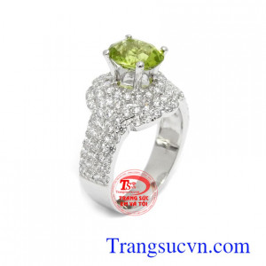 Nhẫn nữ Peridot 14k tài lộc vàng trắng bền đẹp, chất lượng, kiểu dáng mới lạ, độc đáo