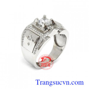 Nhẫn nam vàng trắng Korea sang trọng 10k đính đá độc đáo, sắc nét