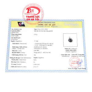 Giấy kiểm định từ trung tâm ngọc học. Mặt dây sapphire quý tộc