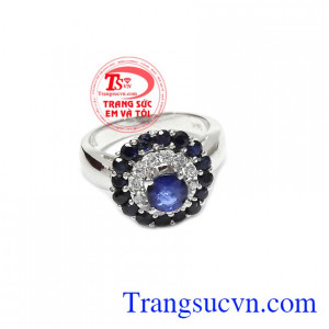 Nhẫn nữ vàng gắn đá quý Sapphire thiên nhiên dành cho phái đẹp, đeo hợp thời trang và quý phái