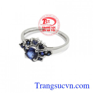 Nhẫn nữ vàng gắn đá quý Sapphire thiên nhiên dành cho phái đẹp, đeo hợp thời trang và quý phái