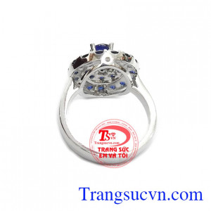 Nhẫn nữ vàng gắn đá quý Sapphire thiên nhiên dành cho phái đẹp, đeo hợp thời trang và quý phái
