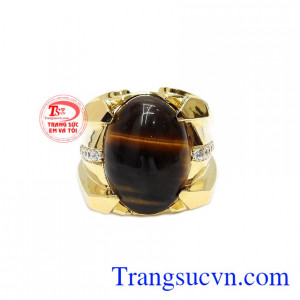 Nhẫn vàng 14k mắt hổ đẹp được kết hợp từ đá mắt hổ thiên nhiên và vàng tây 14k.